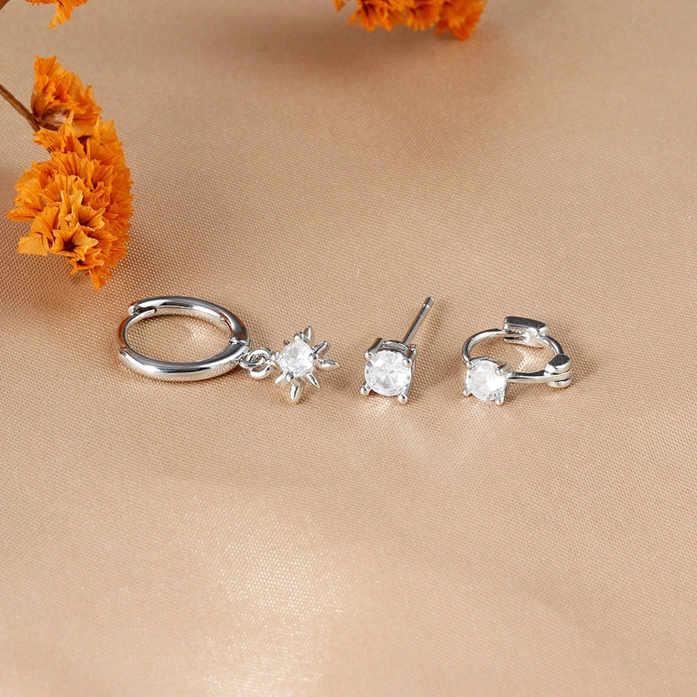 3 Piece Fashion Stainless Steel Round Star Drop Earrings Set for Women 18K Gold Plated Dangle Earring Punk Unisex Rock Jewelry Econic Blanks